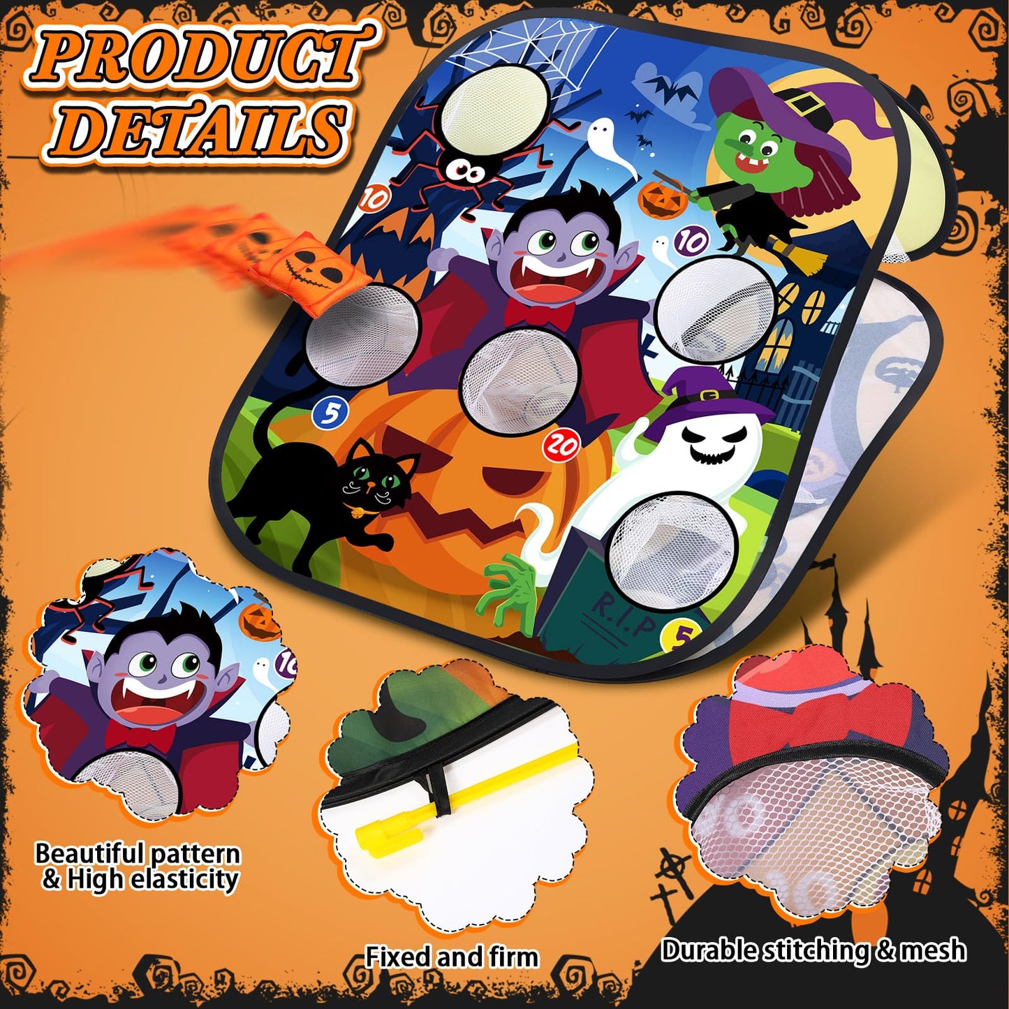 Blosssound Halloween Bean Bag Toss Games Set Double-Sided Foldable Dart Board With Sticky Balls Halloween Party Games For Family