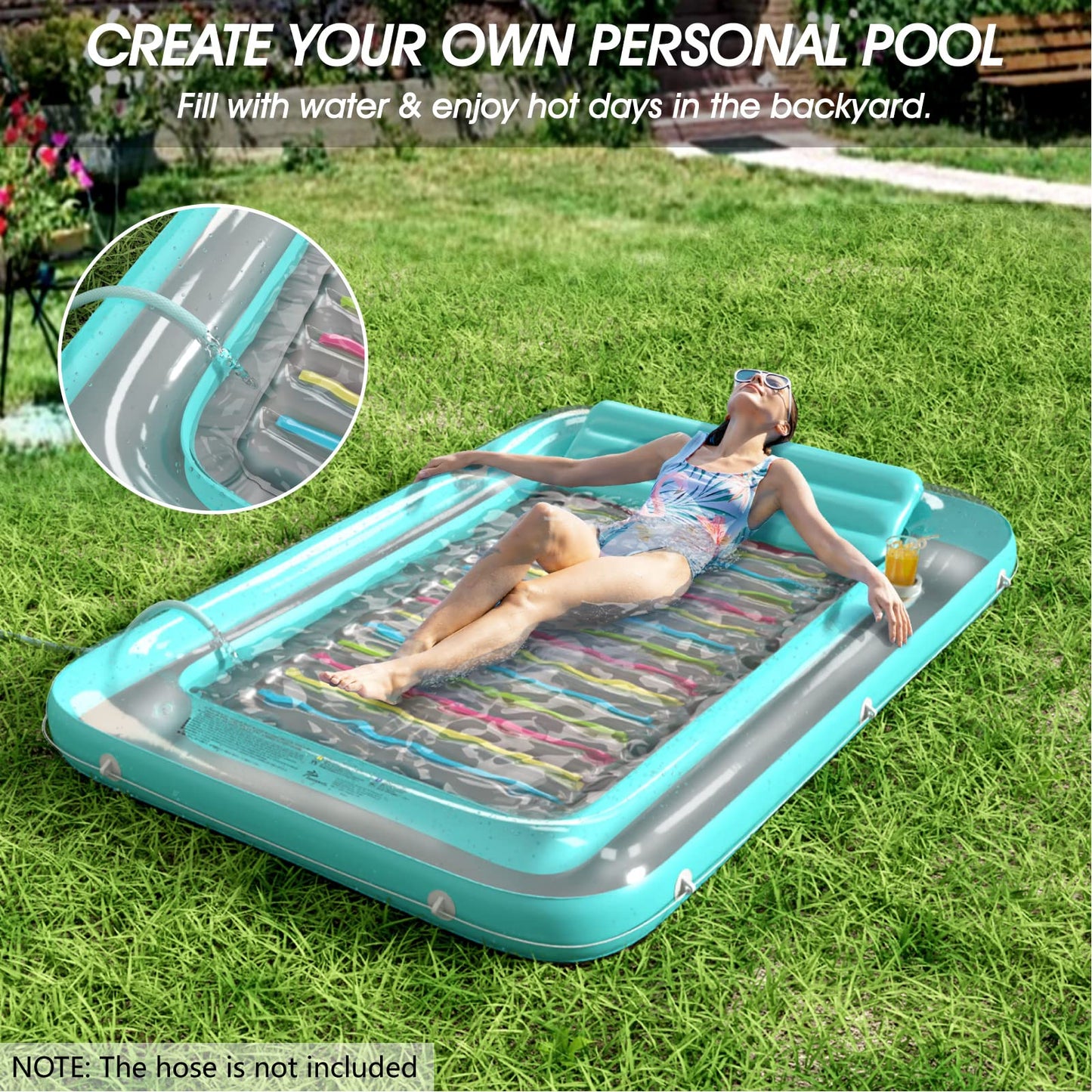 Inflatable Tanning Pool Lounger Float - Jasonwell 4 in 1 Sun Tan Tub Sunbathing Pool Lounge Raft Floatie Toys Water Filled Tanning Bed Mat Pad for mature-themed Blow Up Kiddie Pool Kids Ball Pit Pool TM