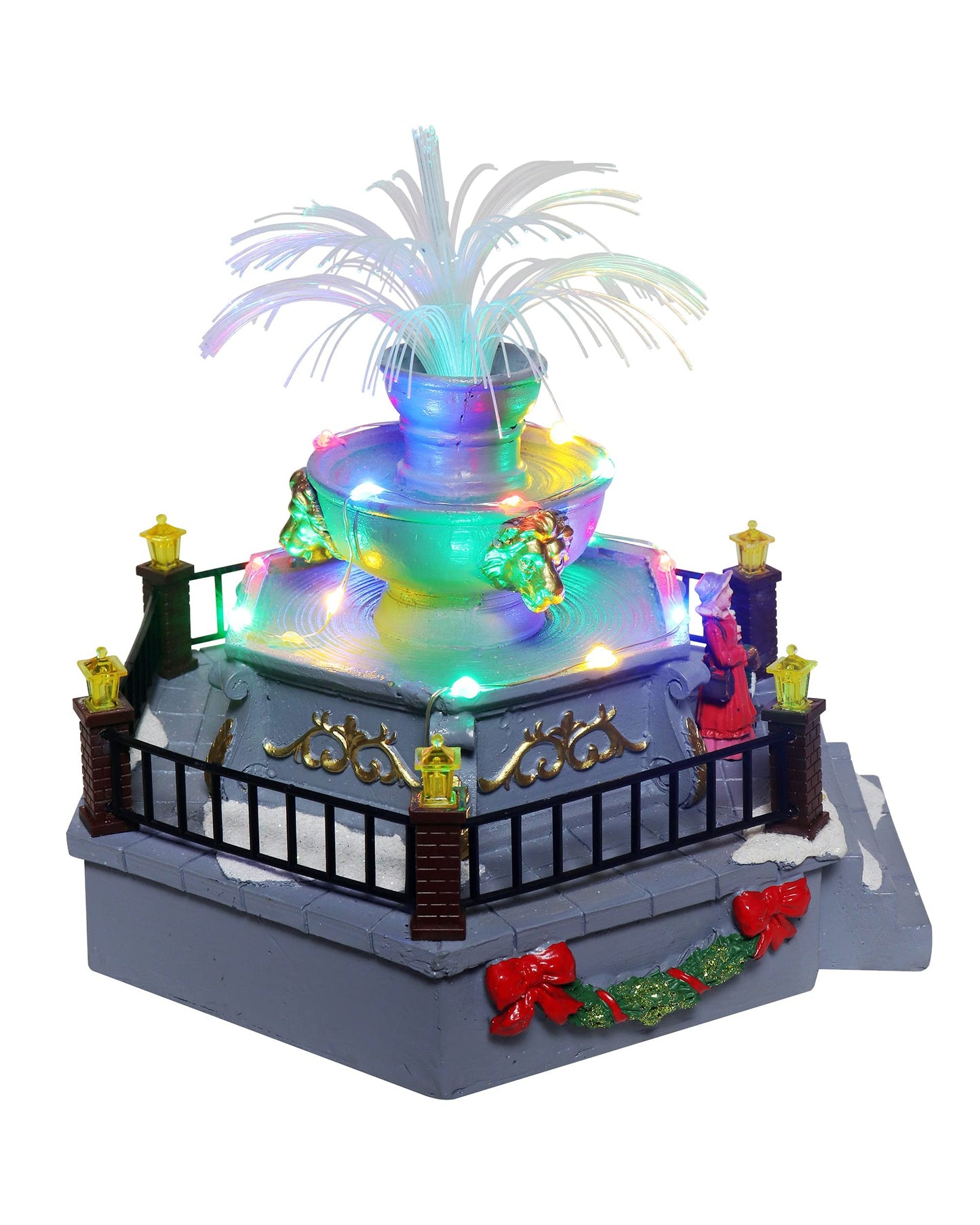 Top Treasures Christmas Village Pre-lit Fountain, Multicolor Ceramic, 7.1x7.1x6.7 In, Model 17 - Perfect for Holiday Decorations