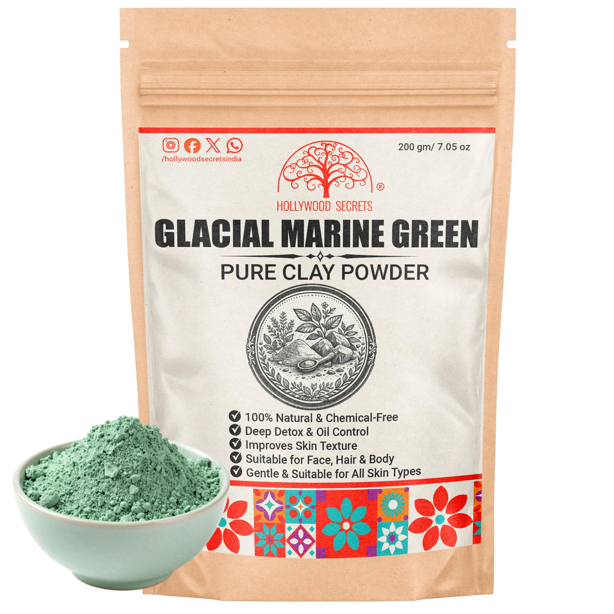 Hollywood Secrets Clay Powders 200Gms (Pure Glacial Marine Green Clay)