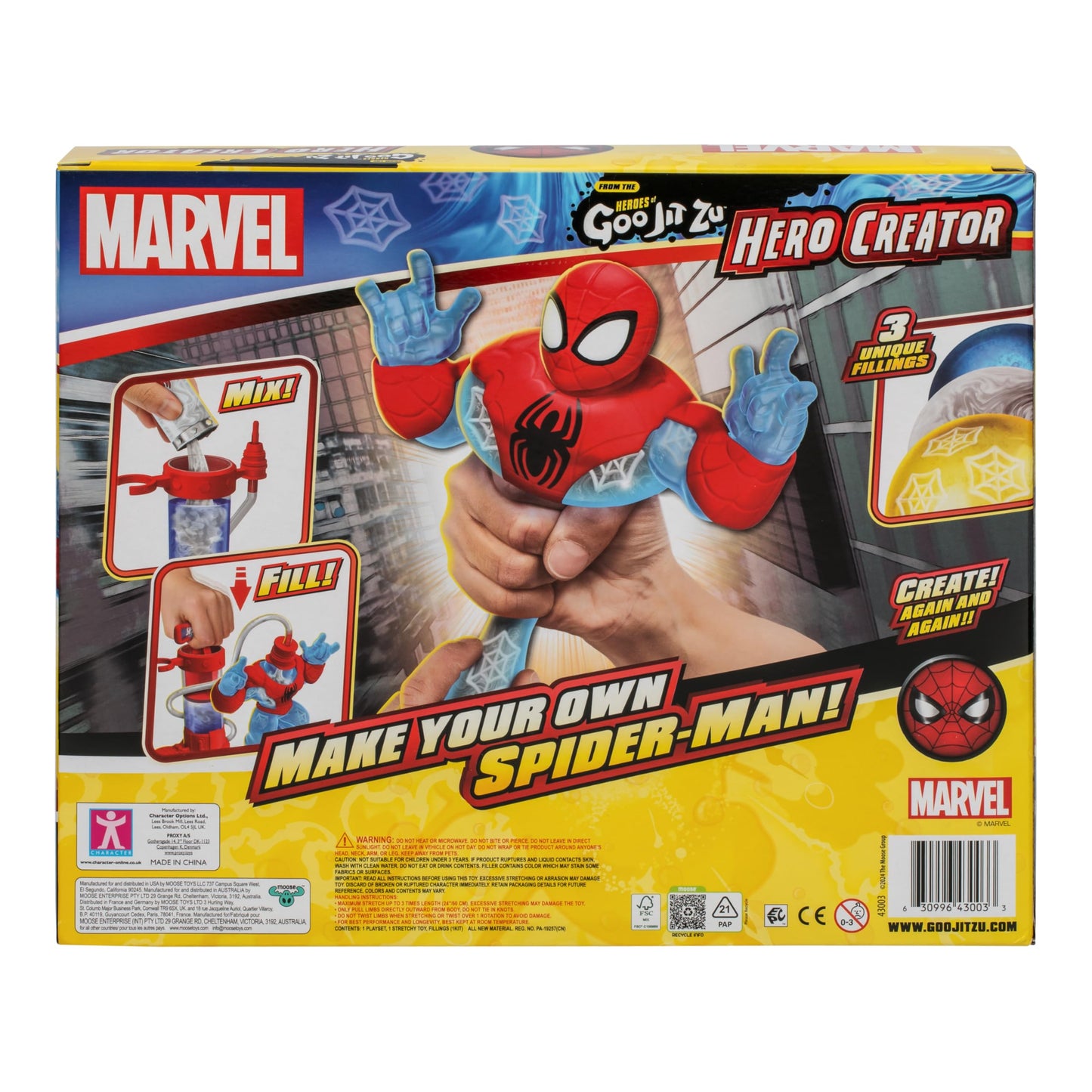 Heroes of Goo Jit Zu Marvel Hero Creator Spider-Man with 3 Unique Goo Fillings, Mix, Fill & Create Your Own Stretchy Spider-Man