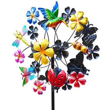 Senflame Flower Wind Spinners Outdoor, Metal Windmill With Hummingbirds, Butterflies And Bees, Pinwheels For Yard And Garden