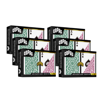 Copag 1546 Design 100% Plastic Playing Cards, Bridge Size (Narrow) Green/Burgundy (Standard Index, 6 Sets)