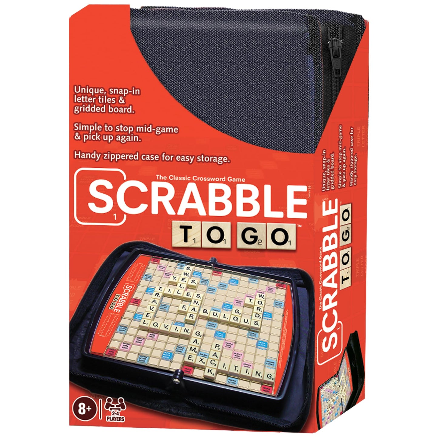 Winning Moves Scrabble to Go - Travel Word Game for 2-4 Players, Ages 8+, Plastic, Black/Red, Model 1202