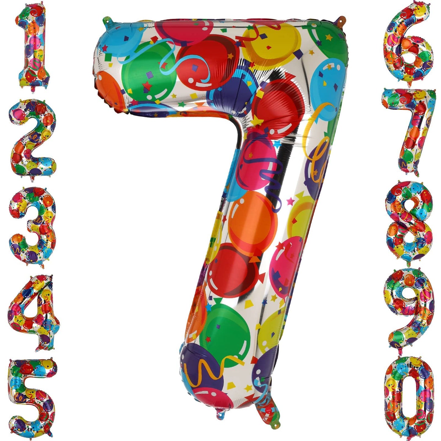 Large Rainbow Number 7 Foil Balloons 40 Inch Helium Big Mylar 1St Balloon For Birthday Party Decoration Neon