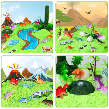 Bloolilies Play Sand Kits For Kids,Sensory Bin Sandbox To Create A Mini Dinosaur Park With 2Lbs Magic Sand| Dinsoaur Figures| Ma