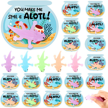 Spakon 30 Set Axolotl Valentines Day Gifts Axolotl Party Favor Axolotl Sensory Fidget Toys with Axolotl Cards Axolotl Birthday P