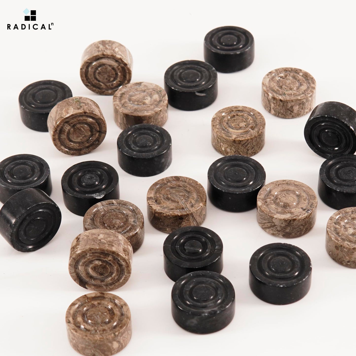 Radicaln Handmade Marble Checker Figures - 1.25'' Black and Oceanic Chess Pieces for Board Games
