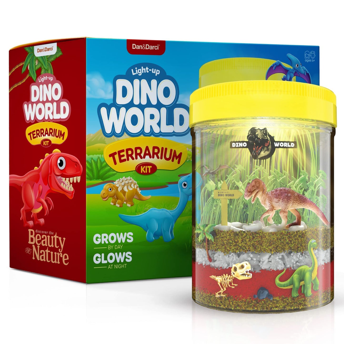Dino World Terrarium Kit For Kids - Led Light In Lid Dinosaur Easter Toys For Boys &, Girls Age 3, 4, 5, 6, 7, 8+ Year Old Boy G