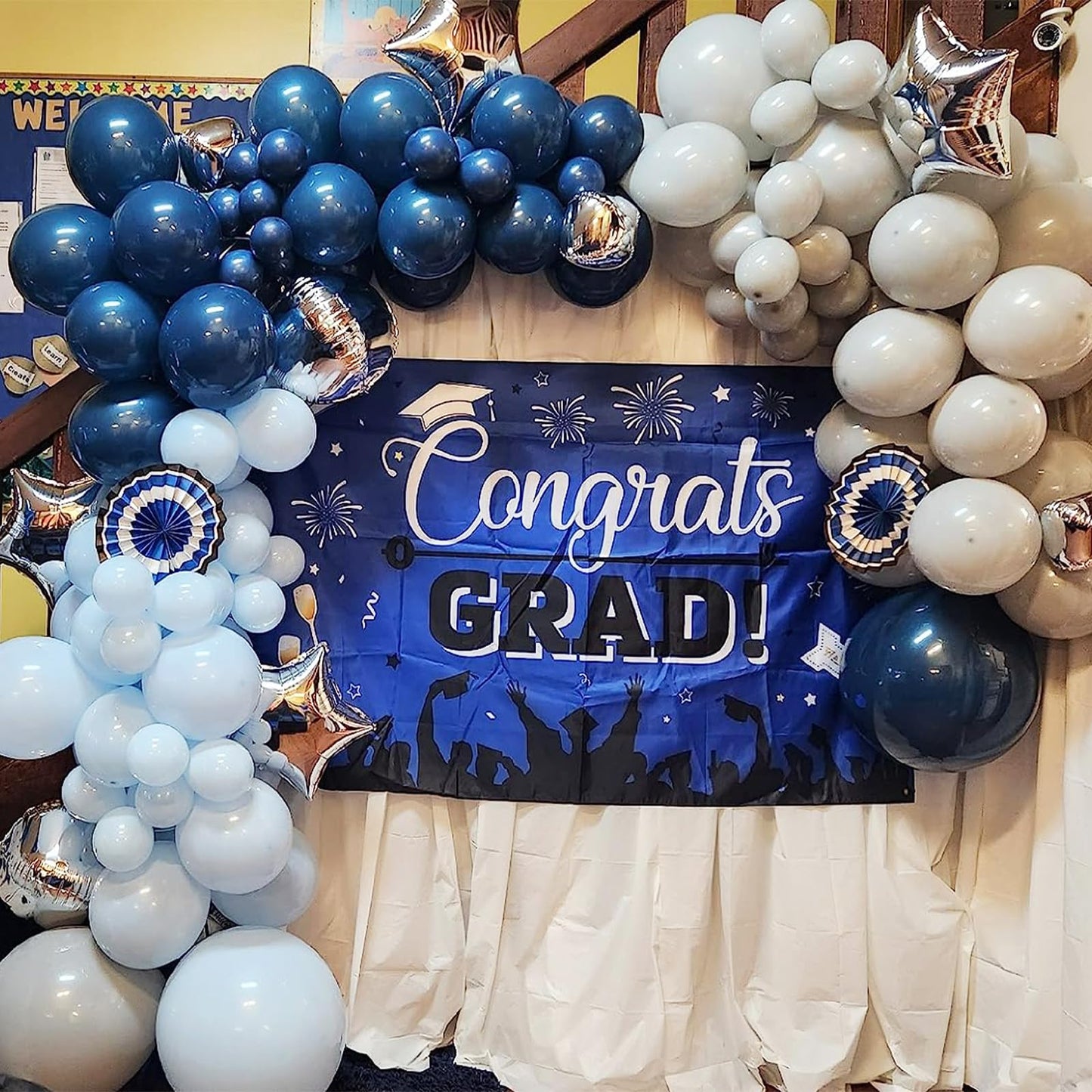 Blue Silver Balloons Set, 12 Inch Blue And Silver Balloons Dark Blue Party Balloons Metallic Blue Silver Latex Balloons Baby Blu