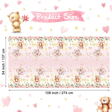 3 Pack Teddy Bear Baby Shower Tablecloth Plastic Table Cover Balloon Bear Rectangle Tablecloth For Boy Girl Gender Reveal Birthday Baby Shower Bear Theme Party Decor, 54 X 108 Inch (Pink)