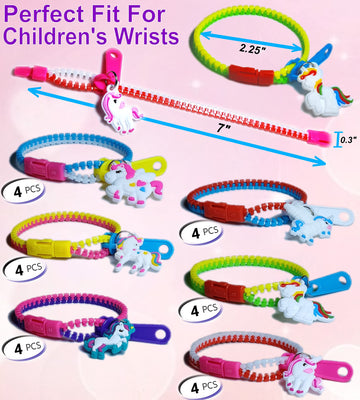UpBrands Unicorn Zipper Bracelets Bulk Set - Party Kit for Kids, Goodie Bags, Piata Filler, Fidget Friendship Bracelets for Vale