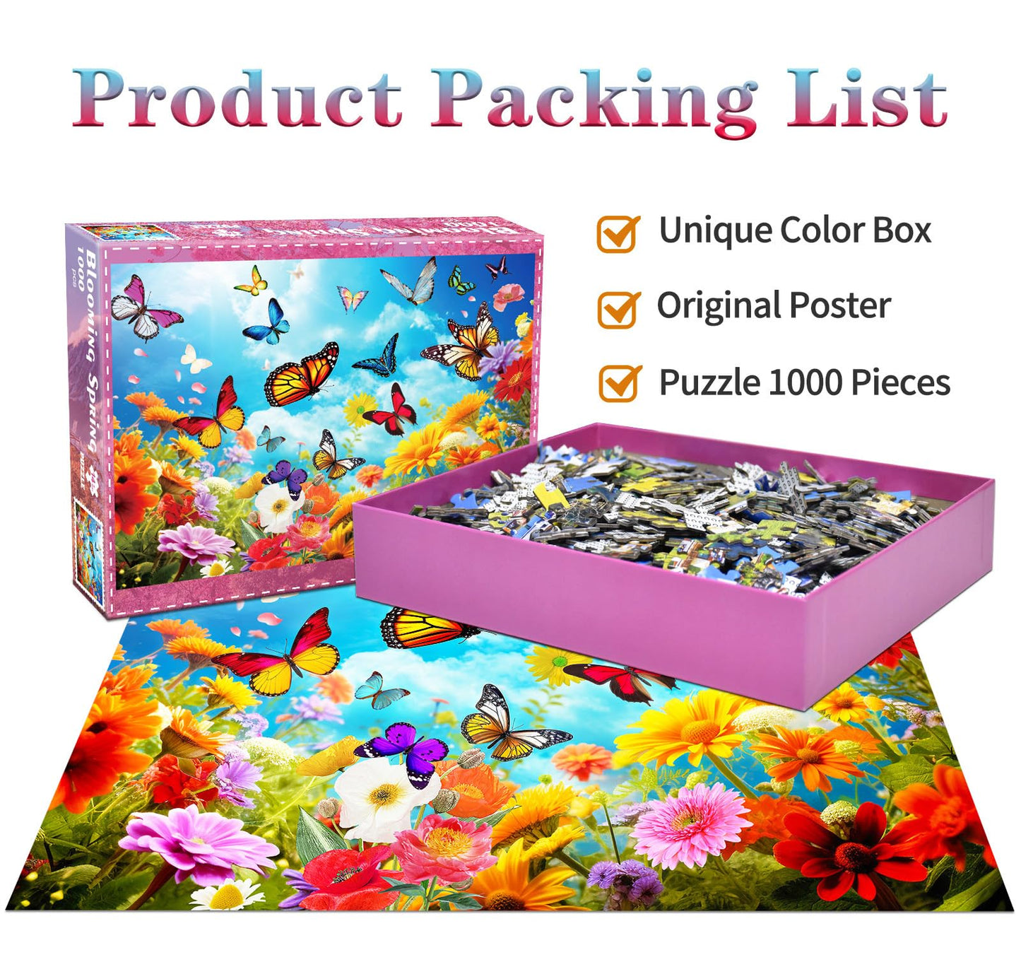 Jigsaw Puzzles for mature-themeds 1000 Piece Puzzle for mature-themeds 1000 Pieces Puzzle 1000 Pieces-Colorful Butterfly and Flowers