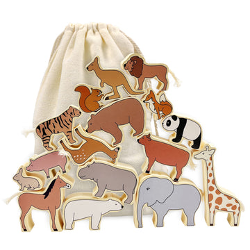 Xylolin Wooden Zoo Animal Blocks Stacking And Balancing Toy, Toddler Wood Animal Figures Blocks Imaginative Play, Preschool Educational Toys And Stack Balance Games For Kids