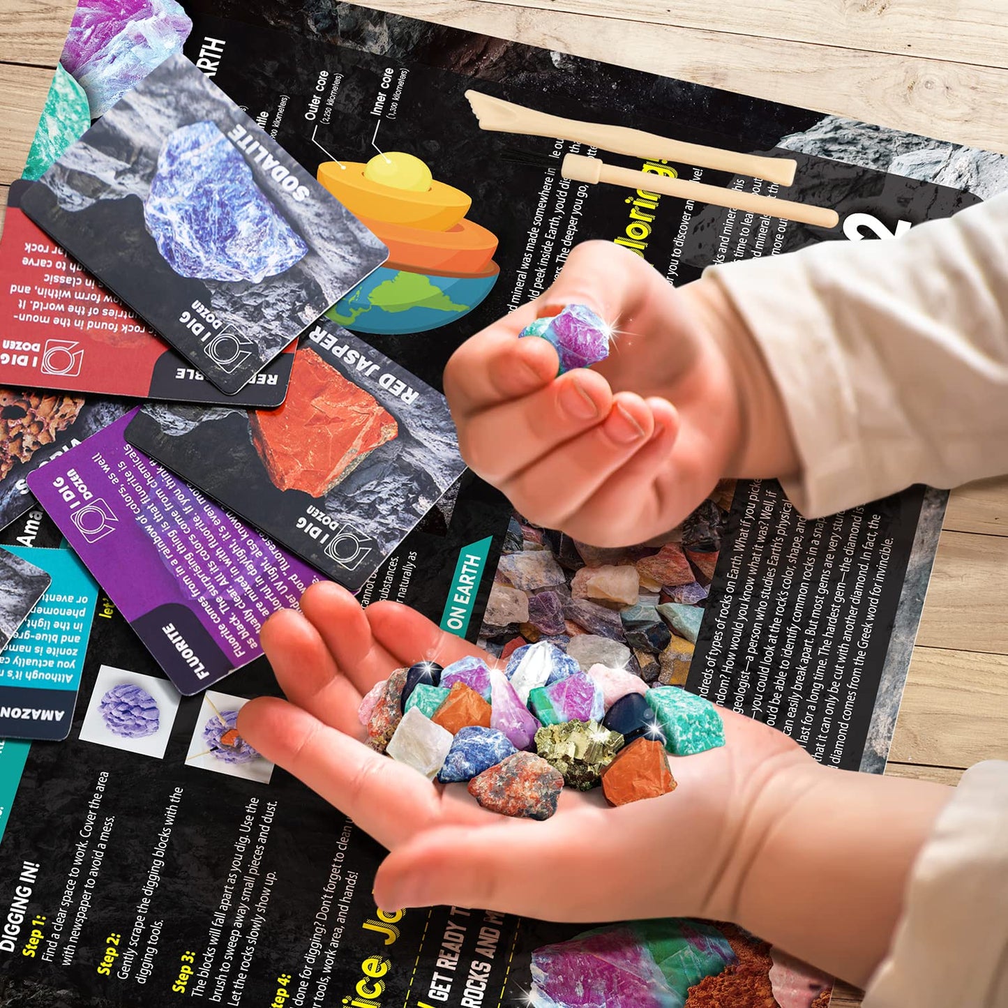 Byncceh Mineral Mining Kit Rock Mining Kit Gem Dig Kit - Dig Up 12 Rock & Mineral Collection Gemstones & Crystals Dig Kit For Kids Gemology Mining Gift Rocks Minerals, Excavation Toys For Boys Girls