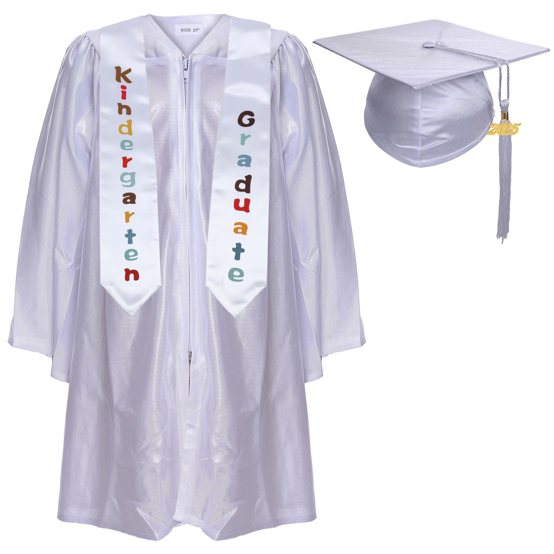 Newrara Kindergarten Graduation Cap And Gown Stole Package For Kids (White, 27)