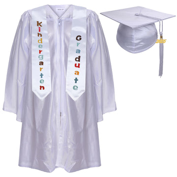 Newrara Kindergarten Graduation Cap And Gown Stole Package For Kids (White, 27)