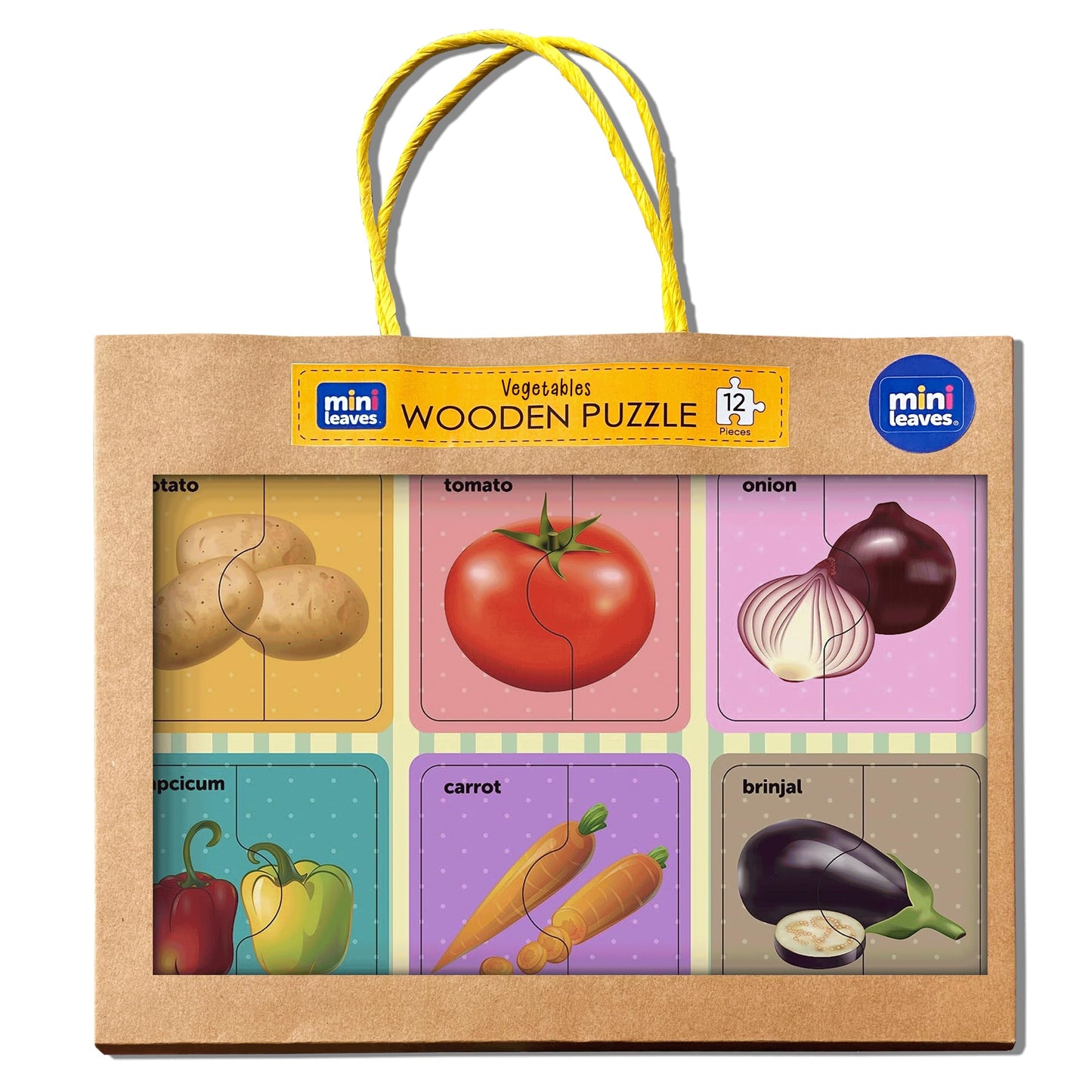Mini Leaves Vegetables 2 Pieces Wooden Puzzle Set, Kids Toys For 25 Years Boy, Educational Jigsaw, Zero Plastic, My First Learn