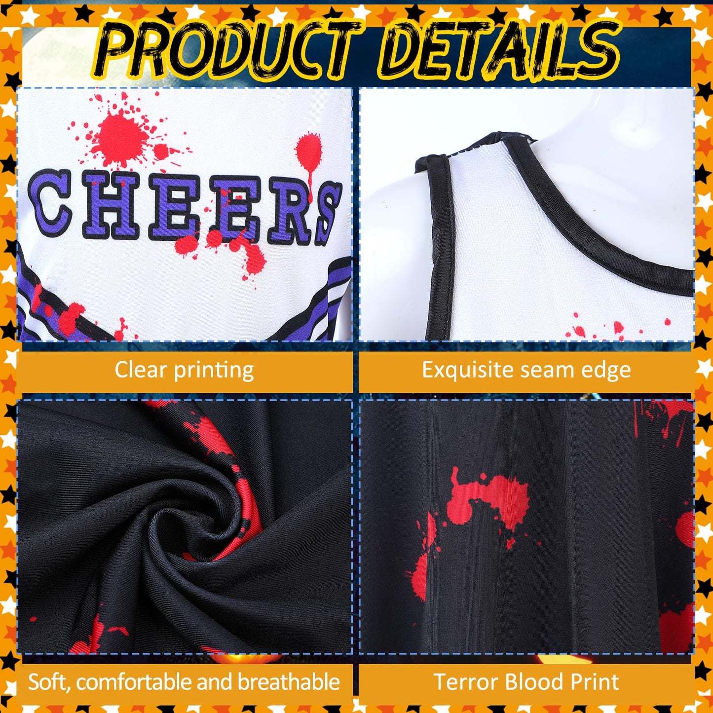 Didaey 6 Pcs Girl Zombie Costume Kids Halloween Cheerleader Costume Scary Halloween Party Cosplay (Black, Purple,M)