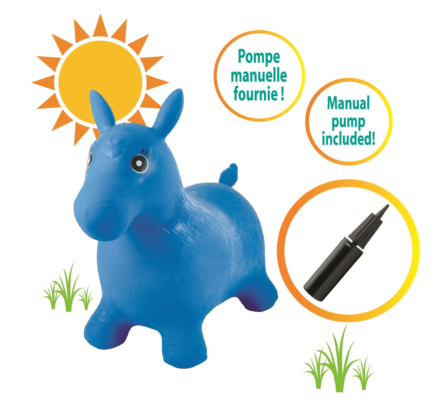 LEXiBOOK Inflatable Jumping Horse, Blue, Durable Plastic, One Size, Model BG050, Manual Pump Included