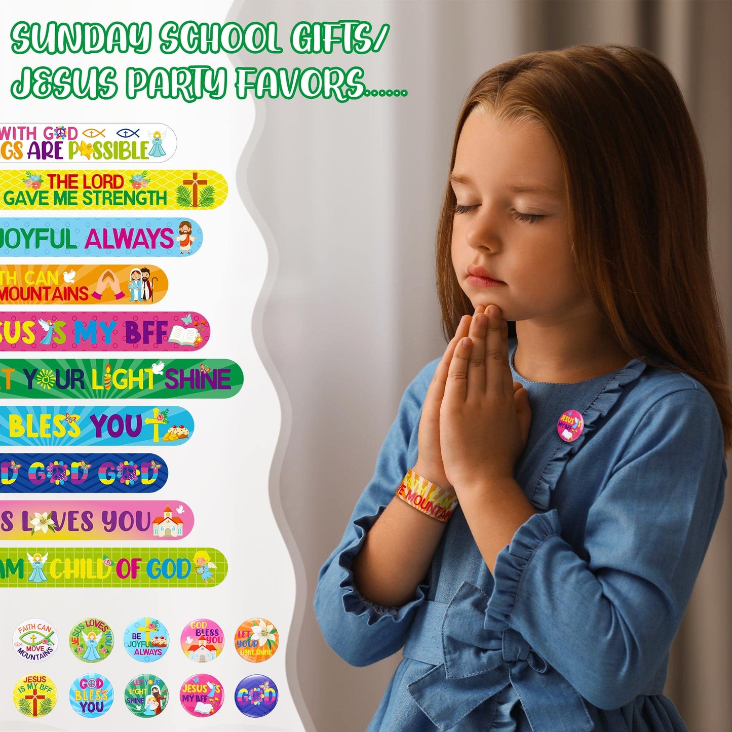 Frienda 60 Pcs Easter Religious Gifts Religious Slap Bracelets With Badges Christian Gifts For Kids Jesus Love You Wristbands Bracelets For Vbs Sunday School Supplies Birthday Party Favors(God)