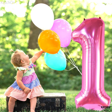 Katchon, Hot Pink 1 Balloon For First Birthday - 40 Inch | Hot Pink One Balloon For First Birthday | Number 1 Balloons For 1St Birthday Decorations | 1St Birthday Balloon, Hot Pink Party Decorations