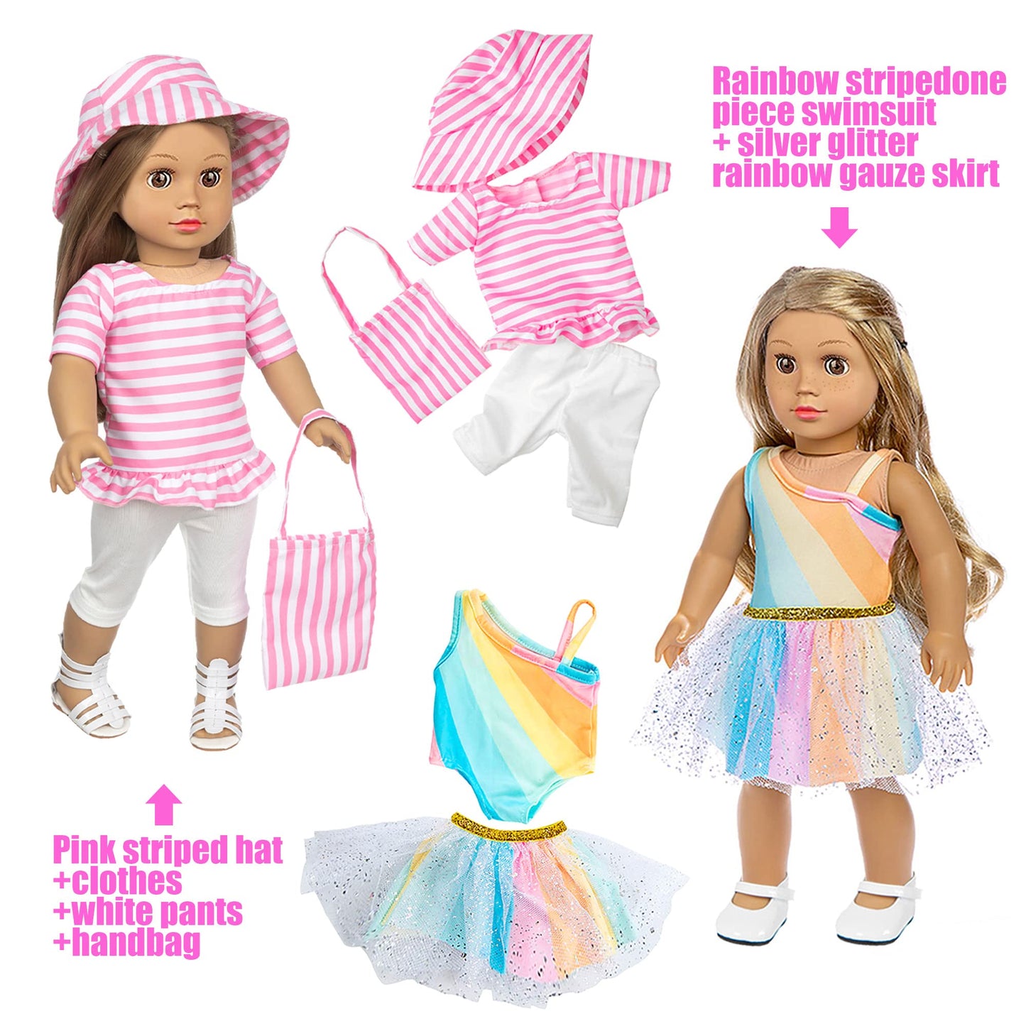 Fashion 10 Sets 18 Inch Doll Clothes And Accessories Play Set Inlcude Mermaid Shinning Dress Outfits Bikini Hat Handbag (No Doll)