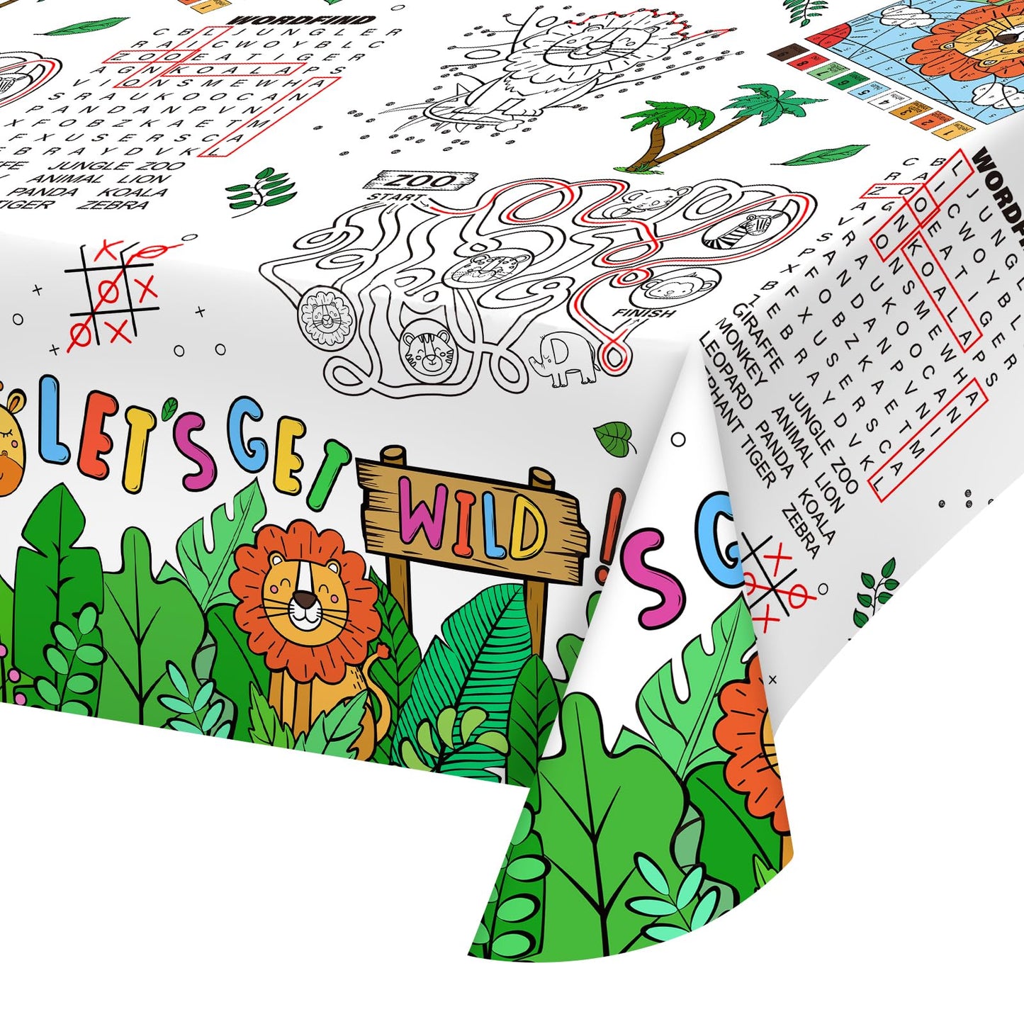 Gatherfun 2 Pack Safari Jungle Theme Kids Coloring Paper Tablecloth, Interactive Activity Table Cover For Boys Birthday Party, S