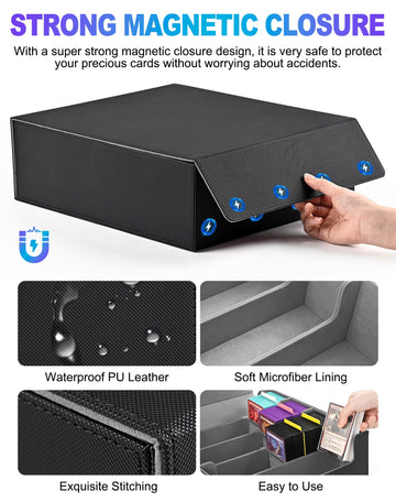 Uaono Card Storage Box For Trading Cards, 2400+ Mtg Commander Deck Box With 24Pcs Colorful Divider, Card Case Fits For Magic Tcg Ptcg Game Cards(Black&Gray)
