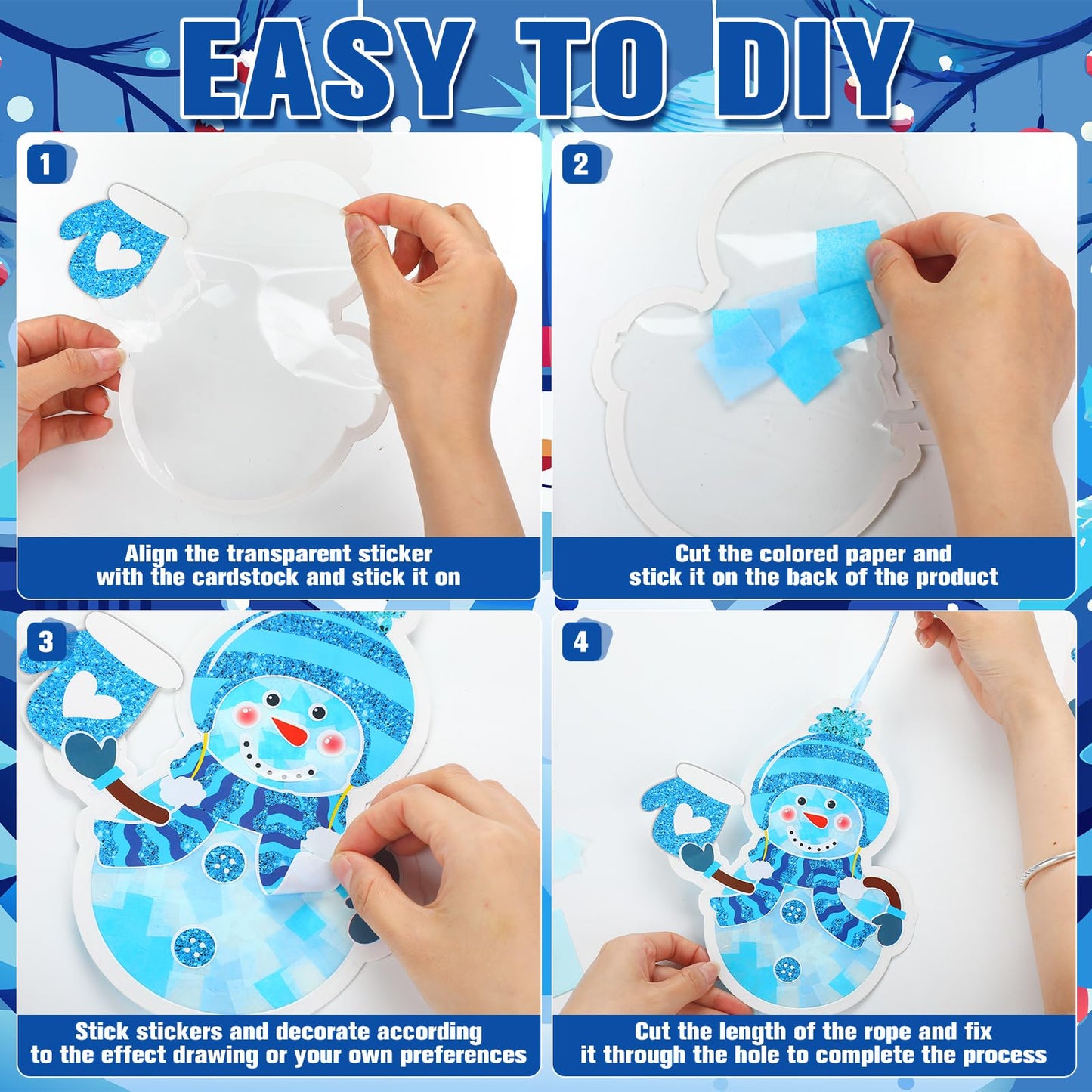 DoubleFill 48 Sets Winter Snowman Suncatchers Crafts Kit Snowman Craft DIY Tissue Paper Suncatchers Craft Kit DIY Ornaments for