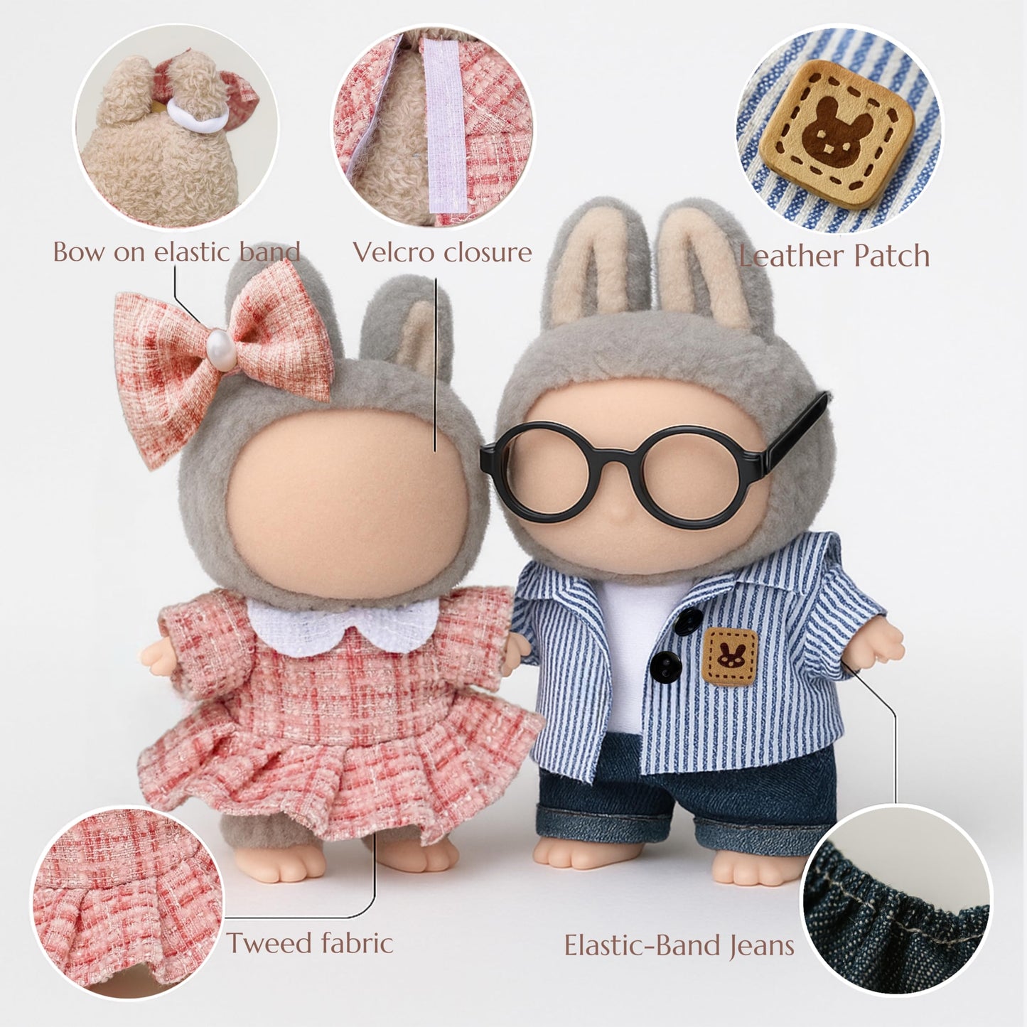6 Clothes Sets for 17cm Collectible Dolls - Miniature Outfits with Accessories - Hat  Glasses & Necklace Details - Ages 15+ (No Doll)