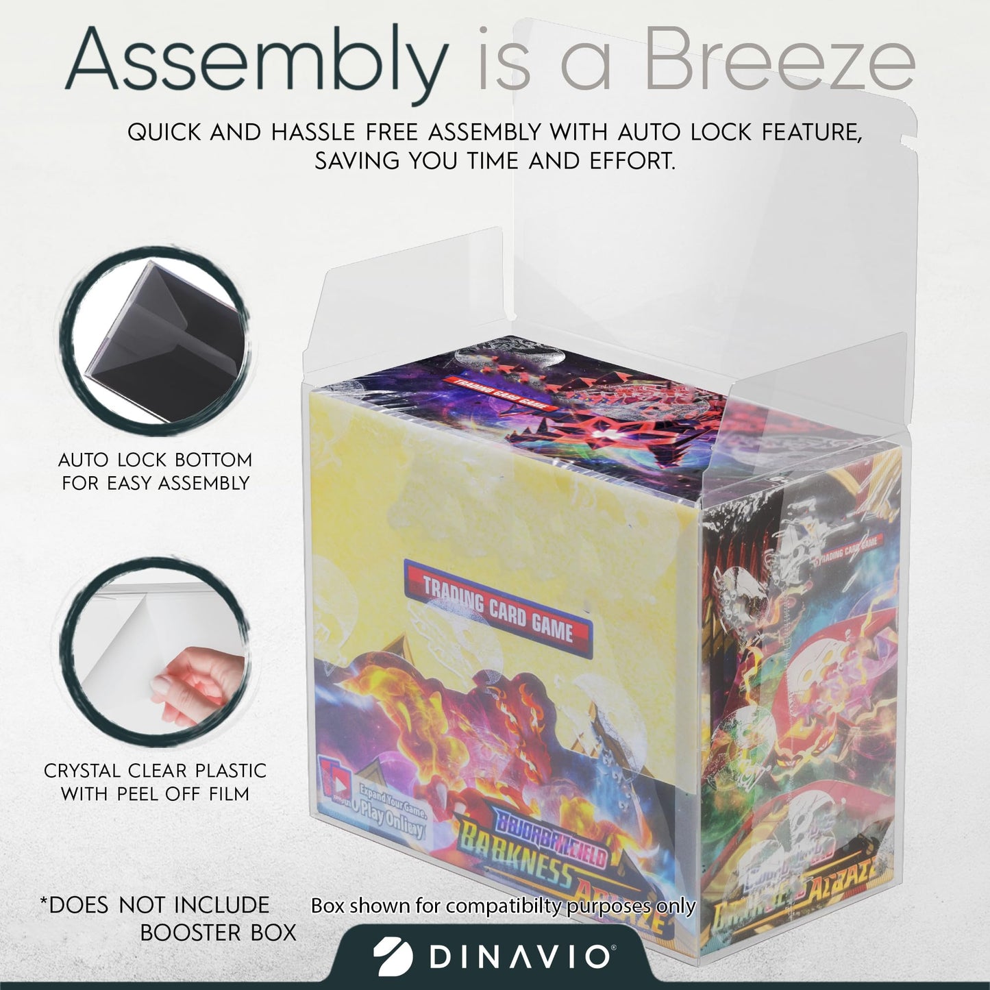 Dinavio Crafthouse Plastic Booster Box Protectors - 10 Pack, Clear, 0.5mm Thick, Compatible with English PKMN Boxes, Model DC765