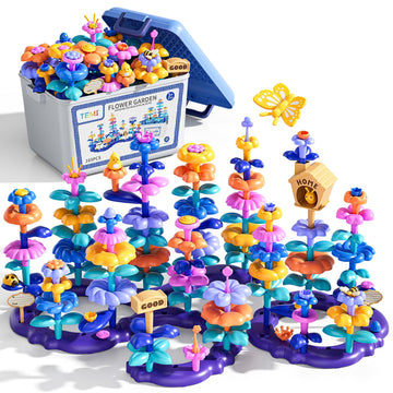Temi 165 Pcs Flower Garden Building Toys For Toddler, Educational Stem Toy And Preschool Garden Play Set For Toddlers 3 4 5 6 7 Year Old Kids Boys Girls, Flower Stacking Toys For Kids Age 3-8