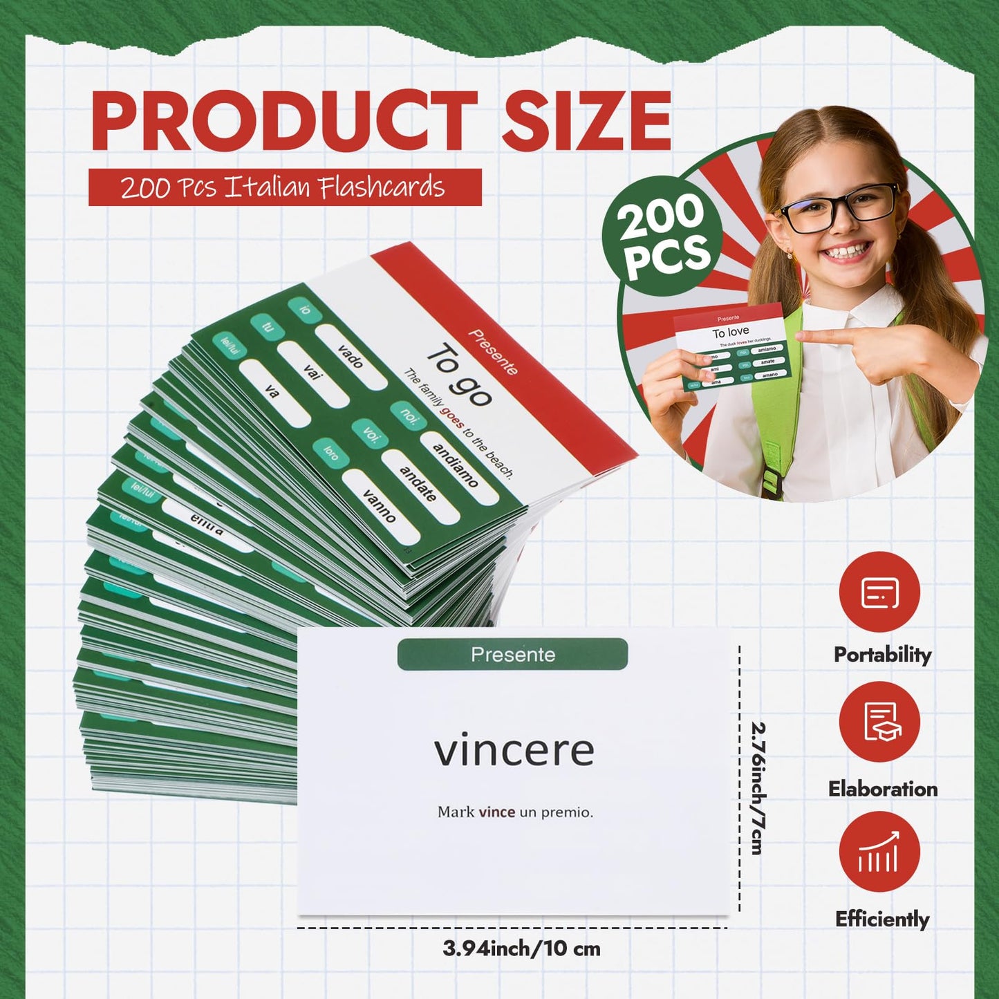 Resurhang 200 Pcs Italian Flashcards Italian Verb Conjugation Present Tense Flash Cards English for mature-themeds Study