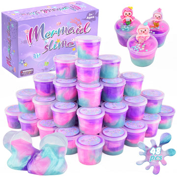 48 Pack Mini Galaxy Slime  Mermaid Slime Party Favors for Kids 8-12  Super Soft & Non-Sticky  Birthday Gifts  Classroom Prizes  Christmas Stuffers  Stretchy Galaxy Slime Kit for Girls and Boys