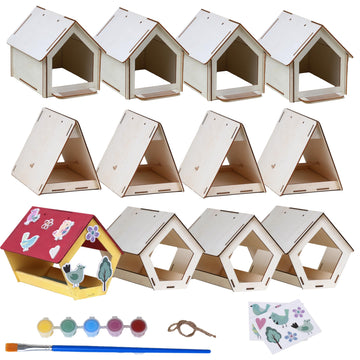 Neliblu Bird Houses to Paint for Kids - Wooden - 12 Pc, Plywood, Durable Material, Educational Fun, Complete Set, Child-Safe, Bu