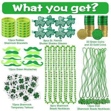 Max Fun 188Pcs St Patricks Day Accessories Party Favors Set Decorations Kids Saint Patricks Day Irish Decor, Green Beads Shamrock For Parades Supplies