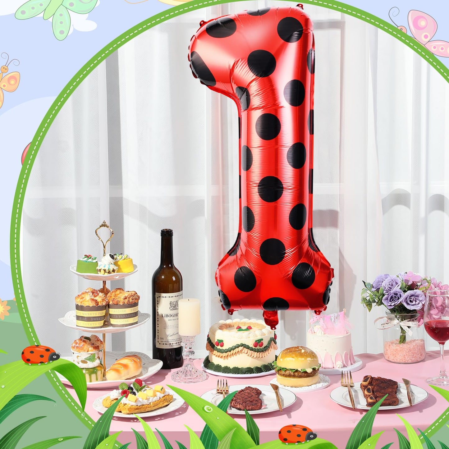 Lunmon 40 Inch Ladybug Large Number 1 Balloon 40 Inch Ladybug Balloon Birthday Decorations Supplies Black Red Polka Dots Ladybir