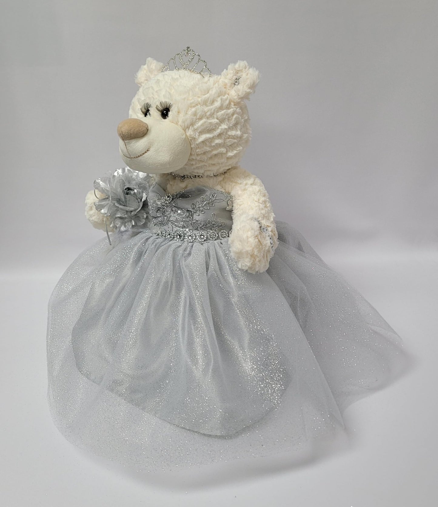 KINNEX COLLECTIONS SINCE 1997 20 Quince Anos Quinceanera Last Doll Teddy Bear with Dress (Centerpiece) ~ ARC16831-18 (Silver)