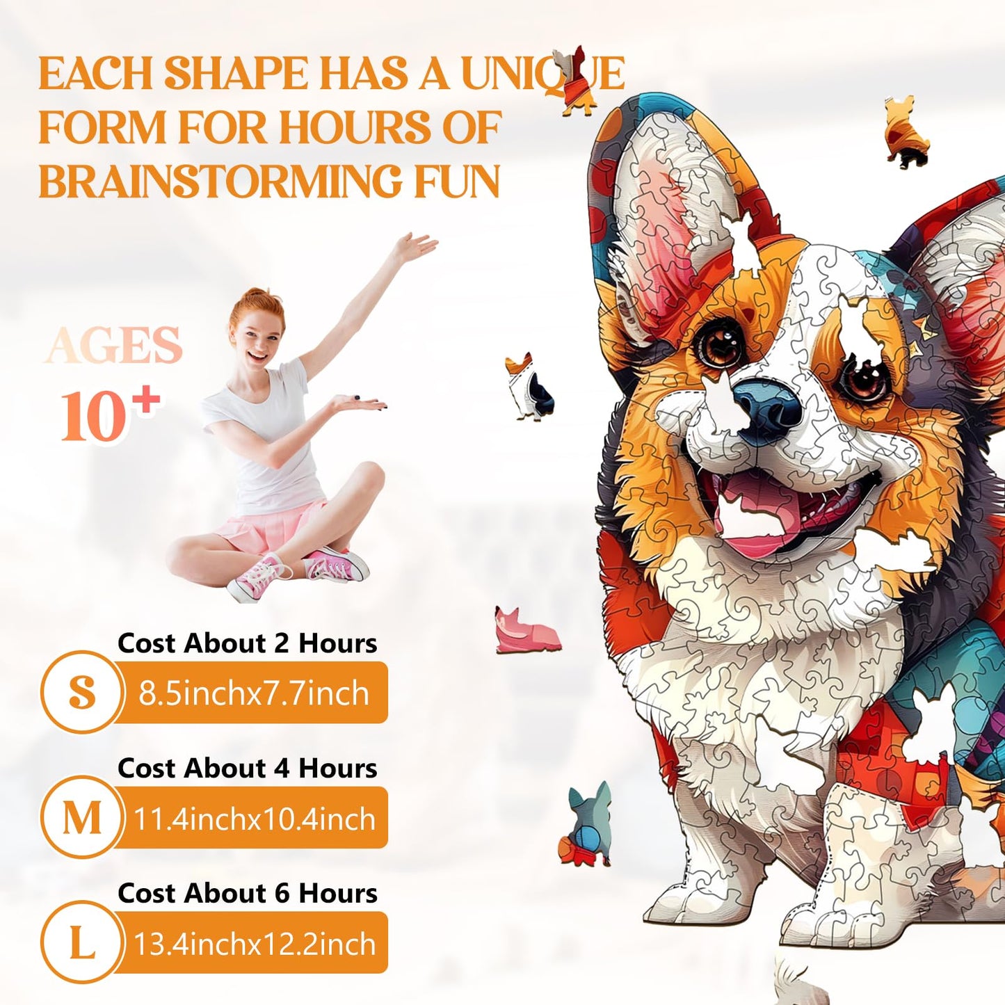Wooden Puzzles for mature-themeds  Wooden Jigsaw Puzzles for mature-themeds Kids  Wood Puzzles mature-themed-Patchwork Corgi Unique Shaped Corgi Puzzle  Creative Birthday Gifts for Friends Family Game (8.5 * 7.7in 100pcs)