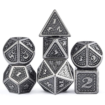 DNDND Dragon Scale Metal Dice Set, 7 Pieces Polyhedral Metallic Die with Gift Metal Case for Dungeons and Dragons D&D (Ancient S