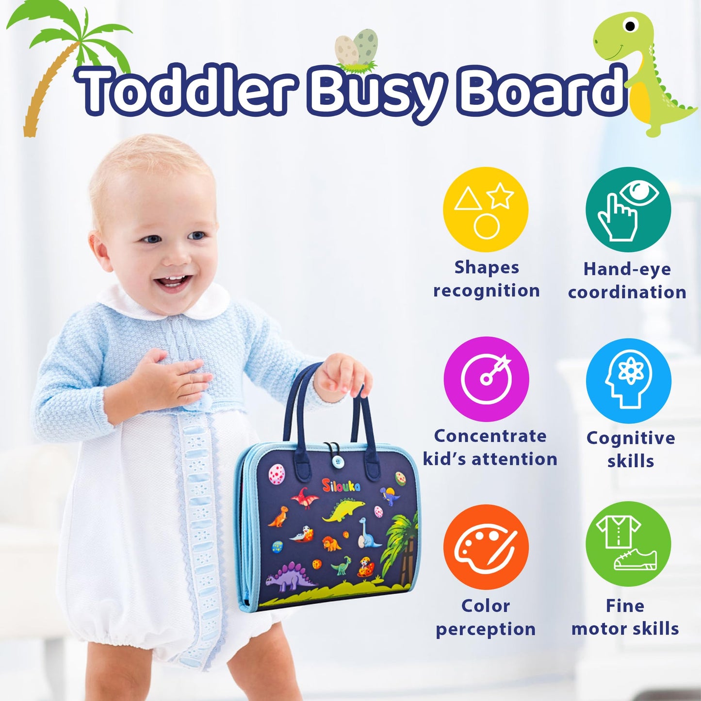 Silouka Busy Board Montessori Toys For Toddlers 1 2 3 4 Years Old, Busy Book For Toddlers 1-3 To Develop Fine Motor Skills, Trav