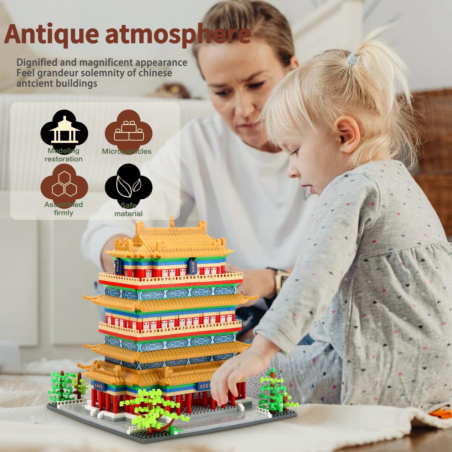 Wriyvngs Chinese Architecture Micro Building Blocks Set Stork Tower Collectible 2196Pcs Creative Toy Building Sets For Adults An