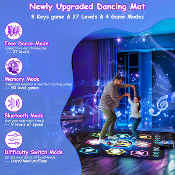 2024 Upgraded Dance Mat Toys For 3-12 Year Old Kids, Electronic Dance Pad With Light-Up 8-Button Wireless Bluetooth, Music Dance