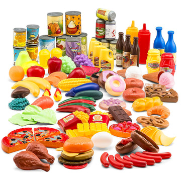 Jaxojoy 122 Piece Pretend Play Food Set for Kids - Toy Food for Kids Kitchen Set, Pretend Play Kitchen Food, Kids Kitchen Access