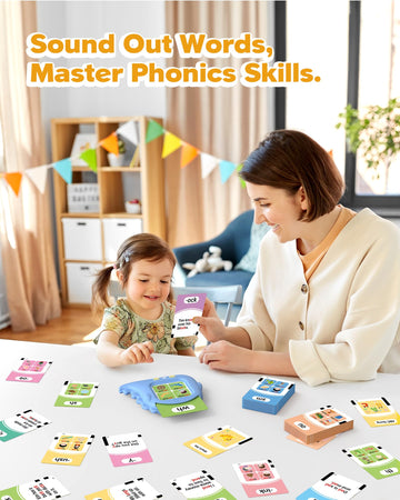 Airbition Phonics Talking Flash Cards for Toddlers 2-8, 252 Words, CVC Blends, Long Vowel Sounds, Montessori Language Learning Toys, Blue