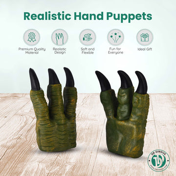 Dr Dingus Dinosaur Hand Puppets (Dinosaur Claws - Pair) Fun And Realistic Design - Ideal For Puppet Show, Gag Present, Kids Toy