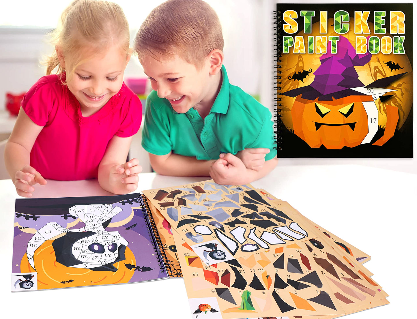 90shine 4PCS Halloween Crafts for Kids Ages 4-8 Sticker Books Gift Party Favors Create 40 Pictures