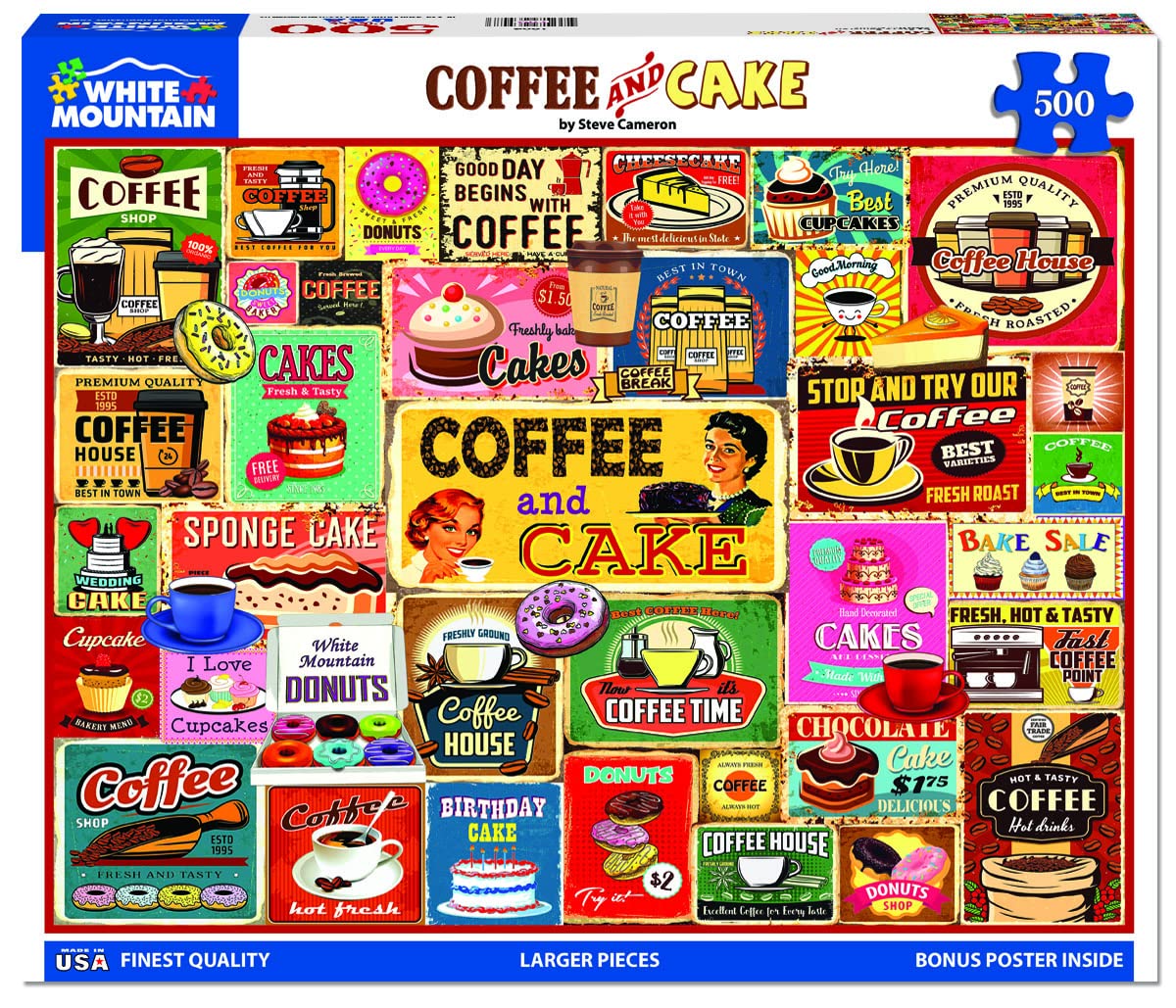 White Mountain 500 Piece Jigsaw Puzzle - Coffee & Cake, Engineered Wood, Sweets & Muffins Design