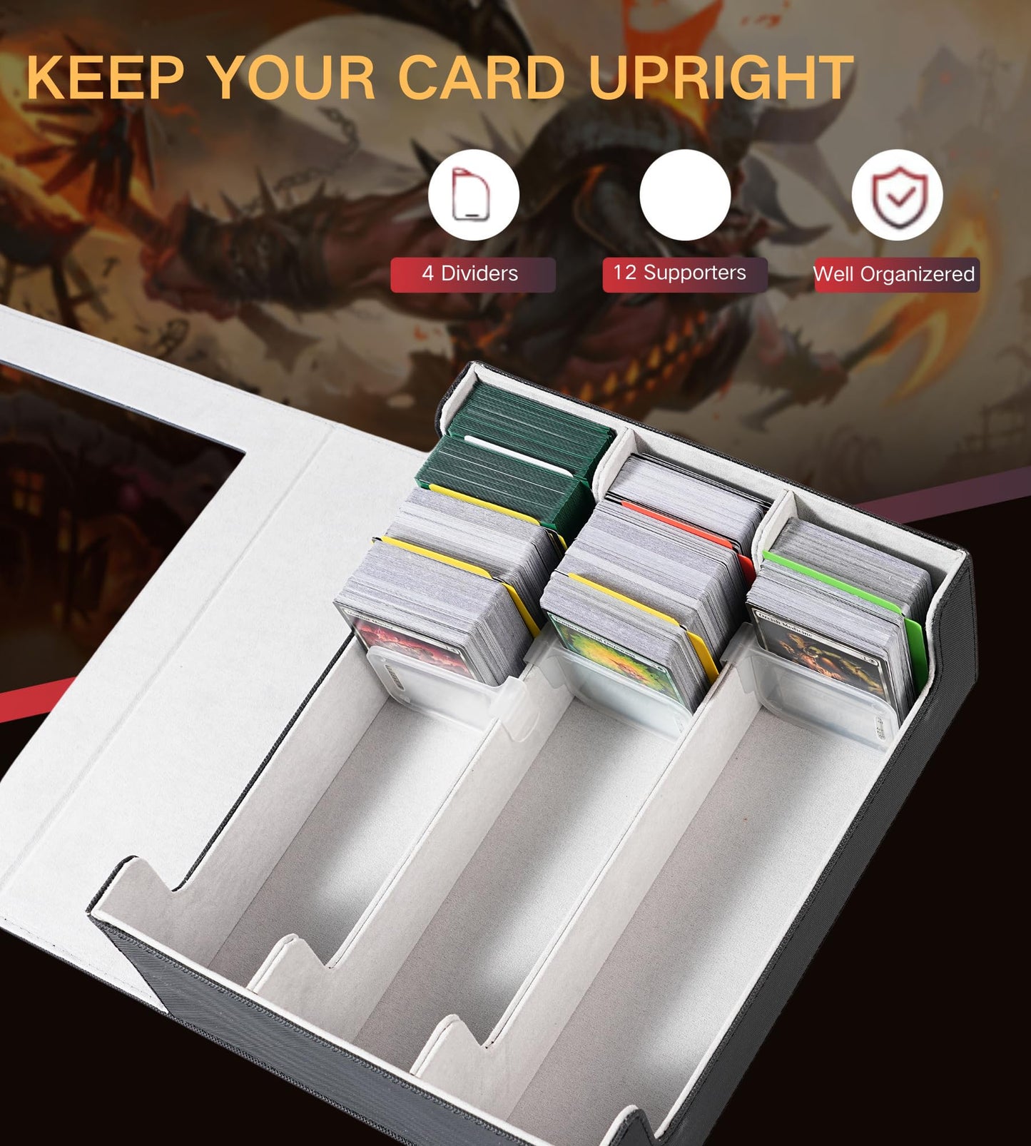 Newloop Trading Card Storage Box - 2400+ Commander Card Deck Case With See-Through Display Top For Magic The Gathering Pokemon Y